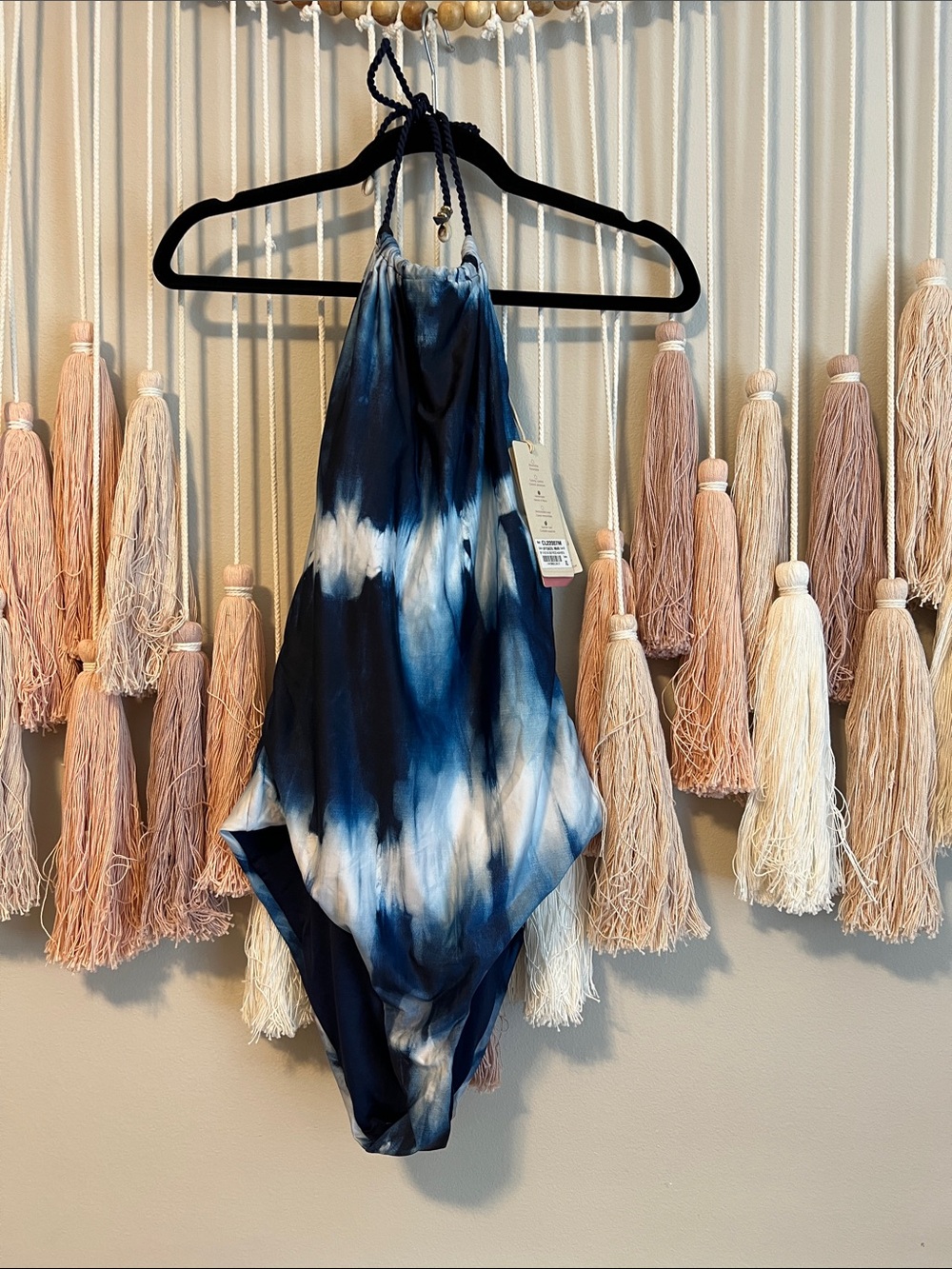 Cosita Linda women’s Navy and White Tie-Dye Halter Swim One-Piece NWT XL